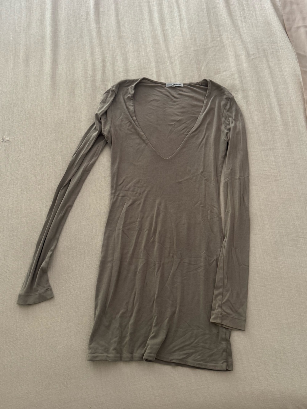 James Perse Long-Sleeve V-Neck Sleep Top - Taupe Brown